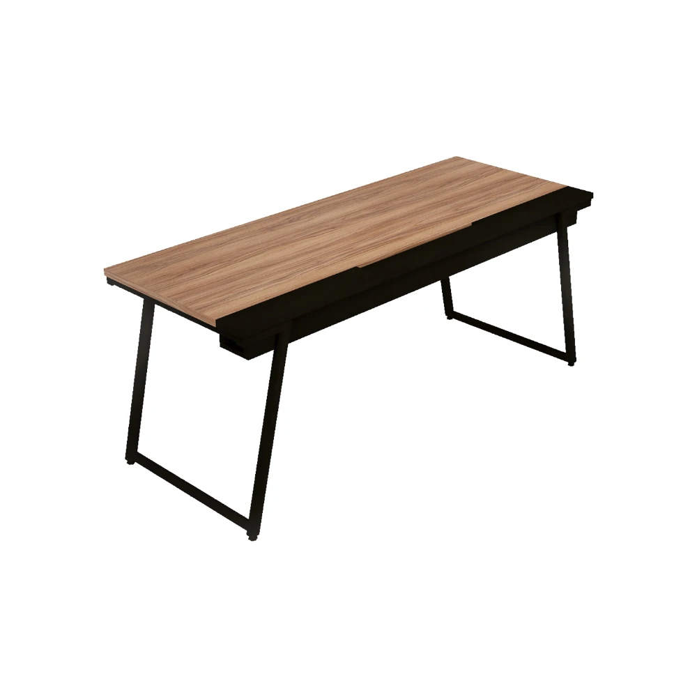 Mesa de escritório retangular industrial com extensão e bandeja Soho